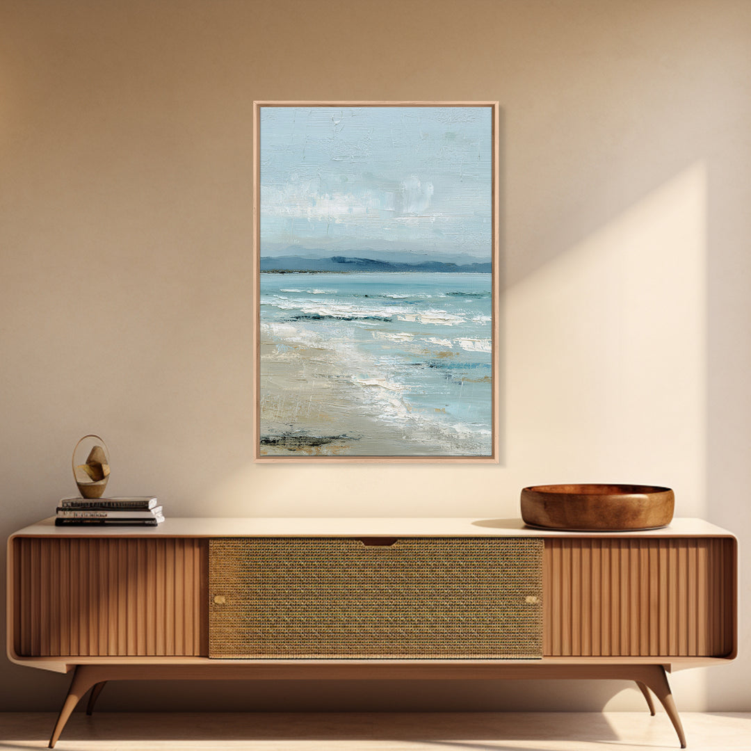 Quiet Moon over a Calm Ocean Horizon Framed Canvas Print, Above Bed Art, Printable Art, Bedroom Decor, Fine Art, Serenity, ABA-2x3-83