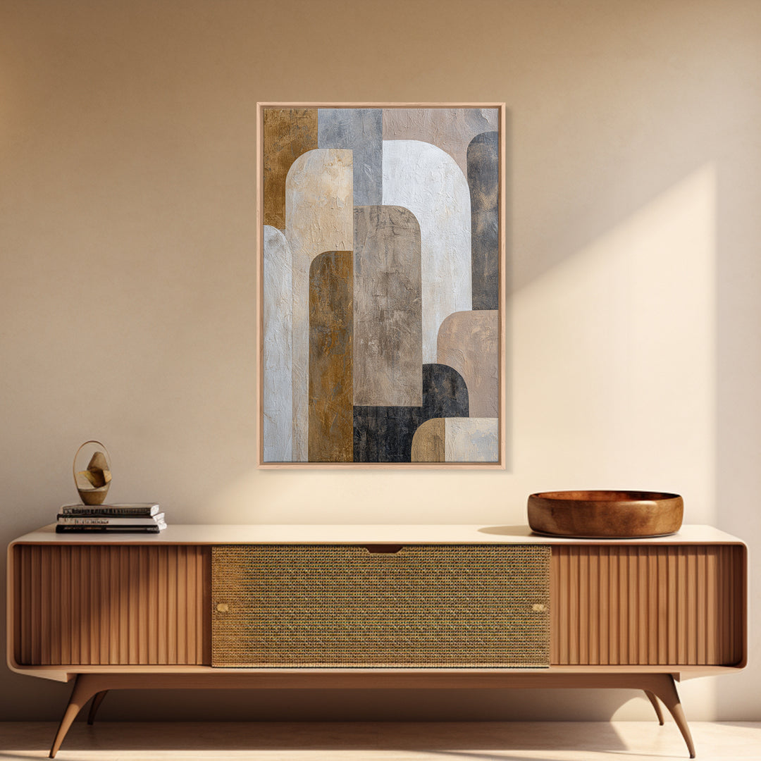 Neutral Abstract Arches Framed Canvas Print, Above Bed Art, Boho Decor, Bedroom Decor, Abstract Art, Serenity, ABA-2x3-84