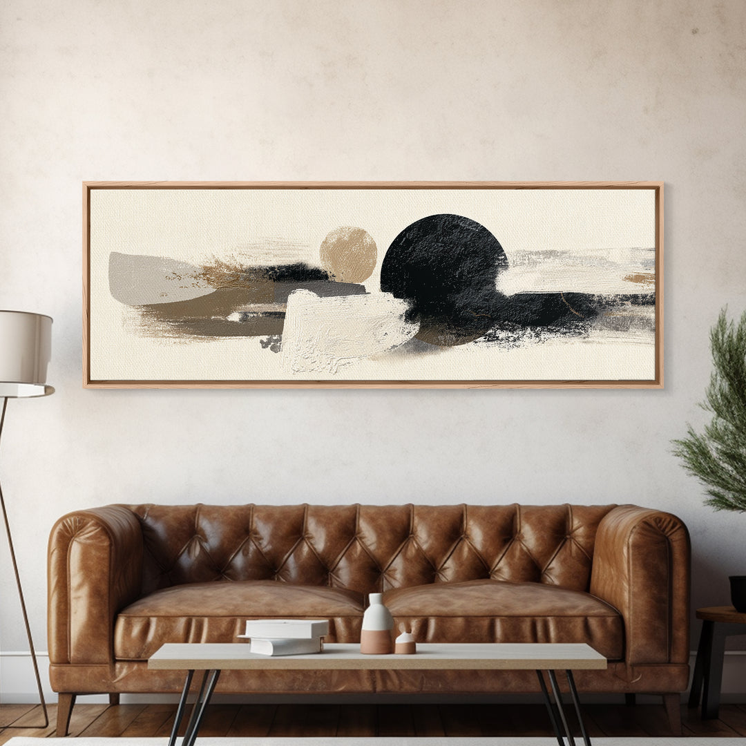 Japandi Ink Shapes Framed Canvas Print, Above Bed Art, Wall Decor, Bedroom Decor, Abstract Art, Serenity, Apartment Decor, ABA-3x1-10