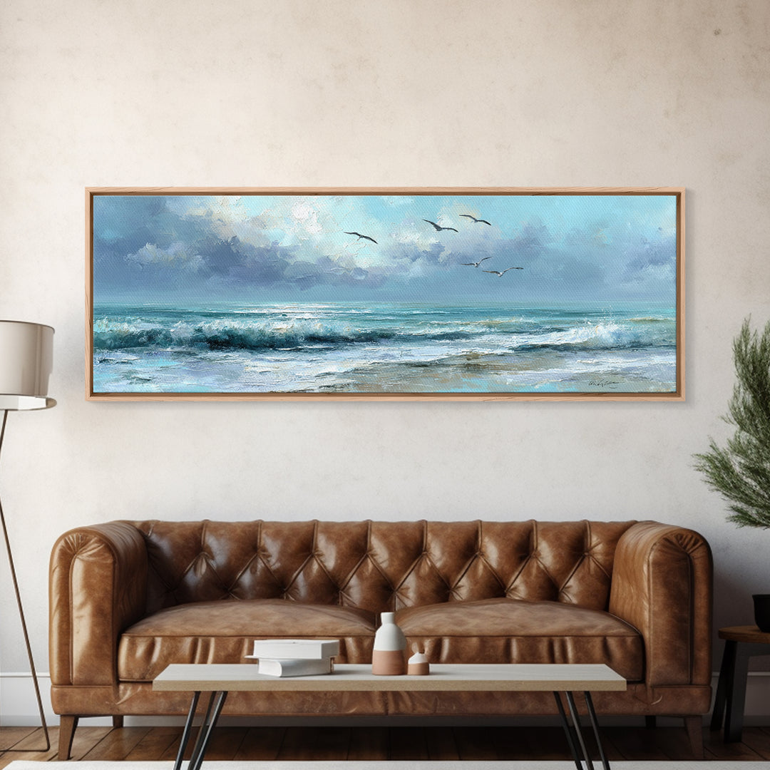 Quiet Moon over a Calm Ocean Horizon Canvas Print, Above Bed Art, Fine Art Print, Bedroom Decor, Serenity, Digital Art, ABA-3x1-19