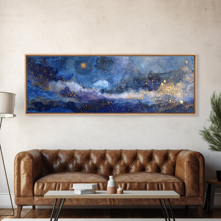 Subtle Celestial Scene Canvas Print, Above Bed Art, Printable Art, Bedroom Decor, Oil Painting, Serenity, Bedroom Wall Art, ABA-3x1-29
