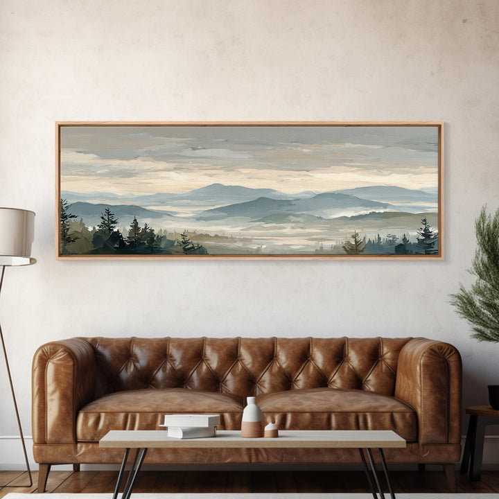 Soft Alpine Horizon Canvas Print, Above Bed Art, Home Decor, Bedroom Decor, Oil Painting, Serenity, Contemporary Art, ABA-3x1-40