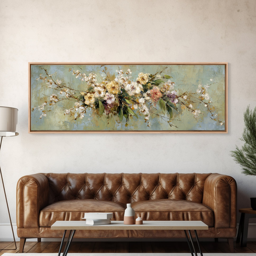 Soft Eucalyptus Branches Arranged Symmetrically Canvas Print, Above Bed Art, Living Room Decor, Bedroom Decor, Serenity, ABA-3x1-46