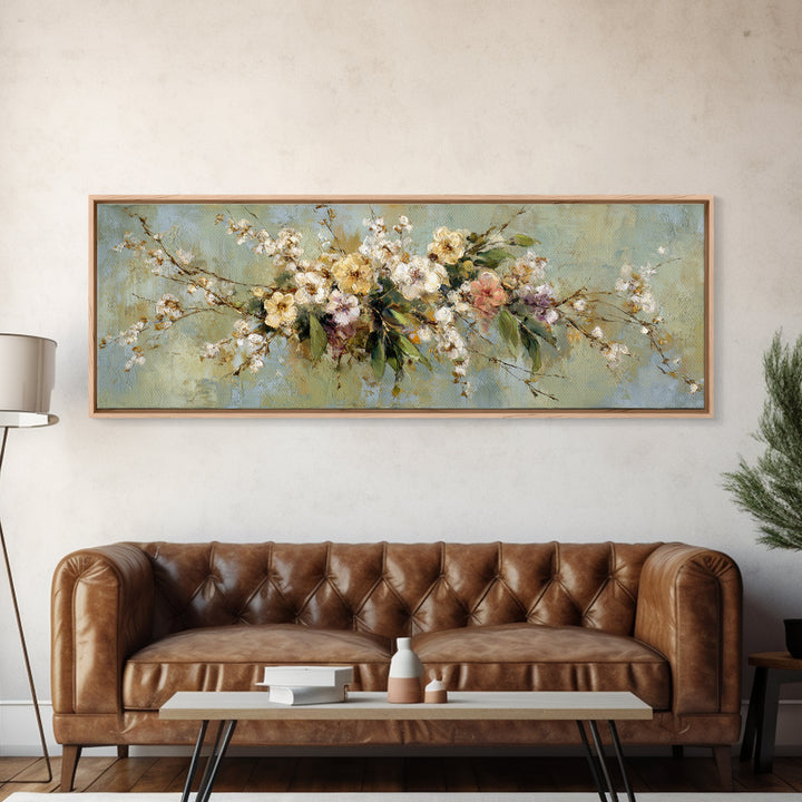 Soft Eucalyptus Branches Arranged Symmetrically Canvas Print, Above Bed Art, Living Room Decor, Bedroom Decor, Serenity, ABA-3x1-46