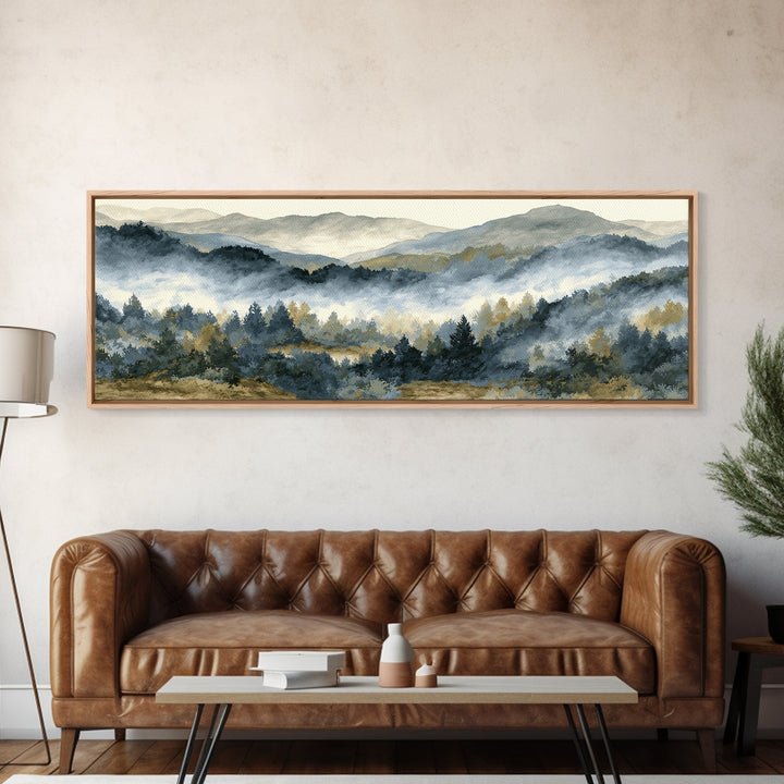 Quiet Forest Ridge Softened by Fog Canvas Print, Above Bed Art, Boho Decor, Bedroom Decor, Serenity, Statement Artwork, ABA-3x1-54