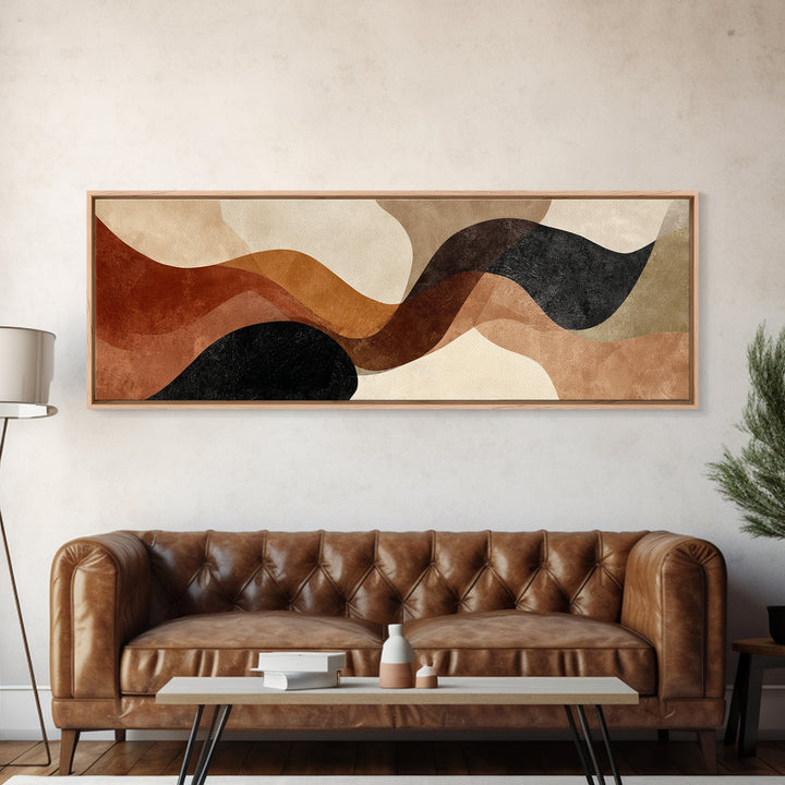 Warm Taupe Abstract Waves Framed Canvas Print, Above Bed Art, Contemporary Art, Bedroom Decor, Serenity, Textured Wall Art, ABA-3x1-55
