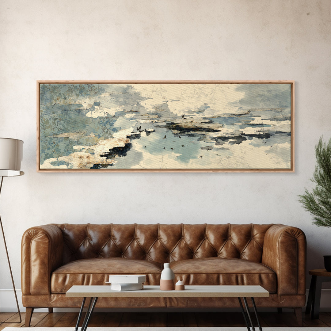Japandi Ink Shapes Framed Canvas Print, Above Bed Art, Digital Print, Bedroom Decor, Fine Art, Serenity, Living Room Wall Art, ABA-3x1-58