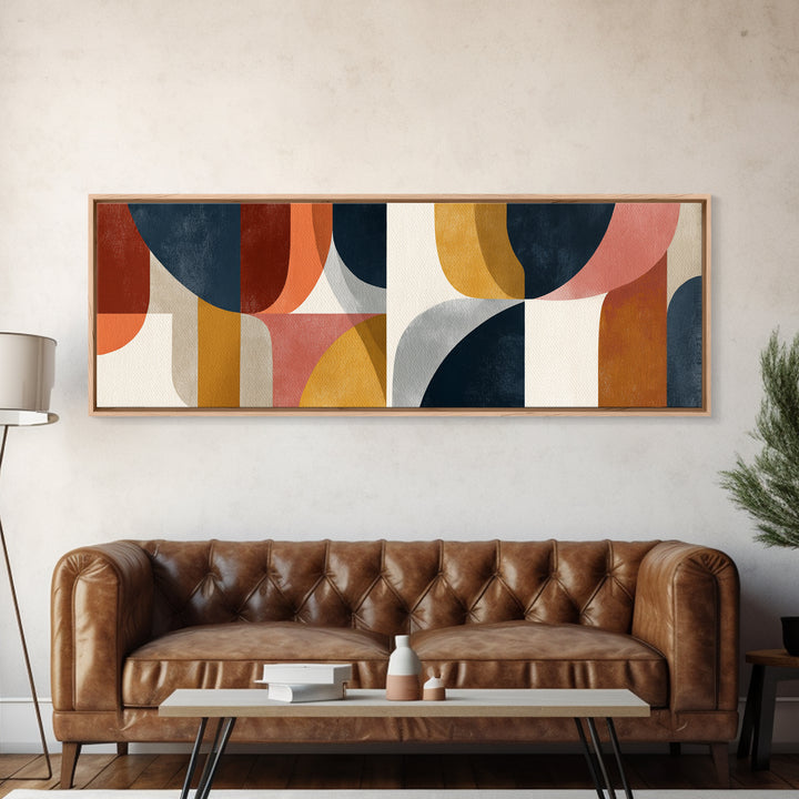 Abstract Sunrise Geometry Framed Canvas Print, Above Bed Art, Statement Artwork, Bedroom Decor, Fine Art, Serenity, ABA-3x1-60