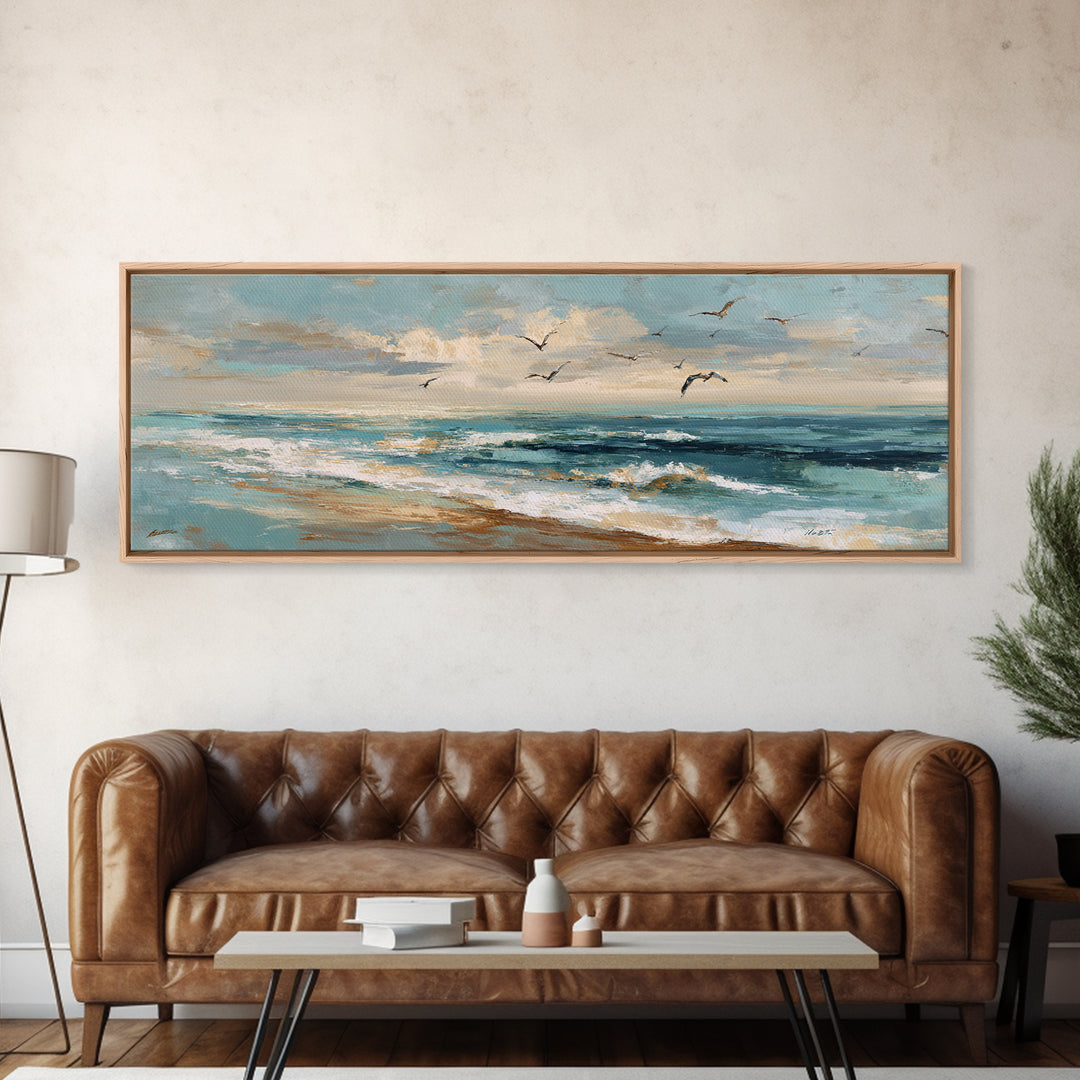 Serene Ocean Tide Seen from Above Canvas Print, Above Bed Art, Boho Wall Decor, Bedroom Decor, Serenity, Fine Art Print, ABA-3x1-61
