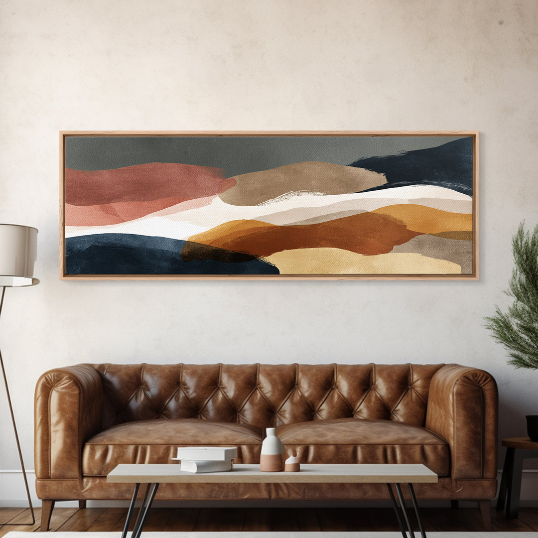 Warm Taupe Abstract Waves Framed Canvas Print, Above Bed Art, Gallery Decor, Bedroom Decor, Abstract Art, Serenity, Wall Art, ABA-3x1-7