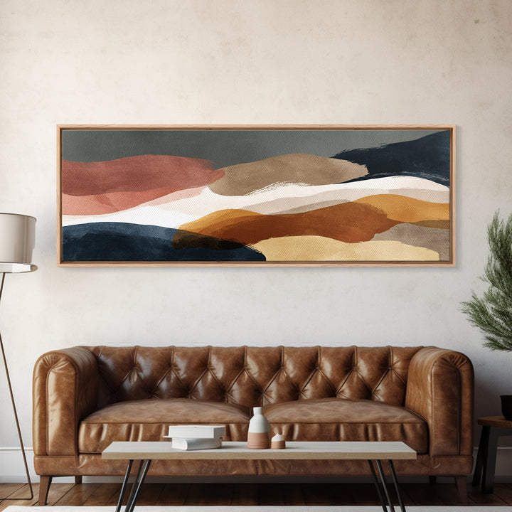 Warm Taupe Abstract Waves Framed Canvas Print, Above Bed Art, Gallery Decor, Bedroom Decor, Abstract Art, Serenity, Wall Art, ABA-3x1-7