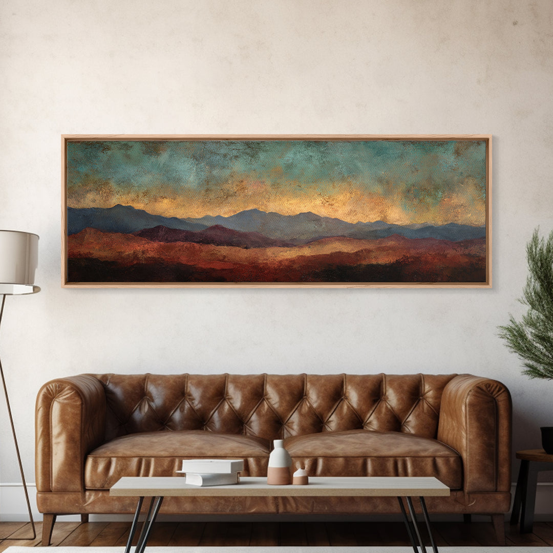 Dreamy Desert Sunset Canvas Print, Above Bed Art, Original Art, Bedroom Decor, Oil Painting, Serenity, Sage Green Wall Art, ABA-3x1-71