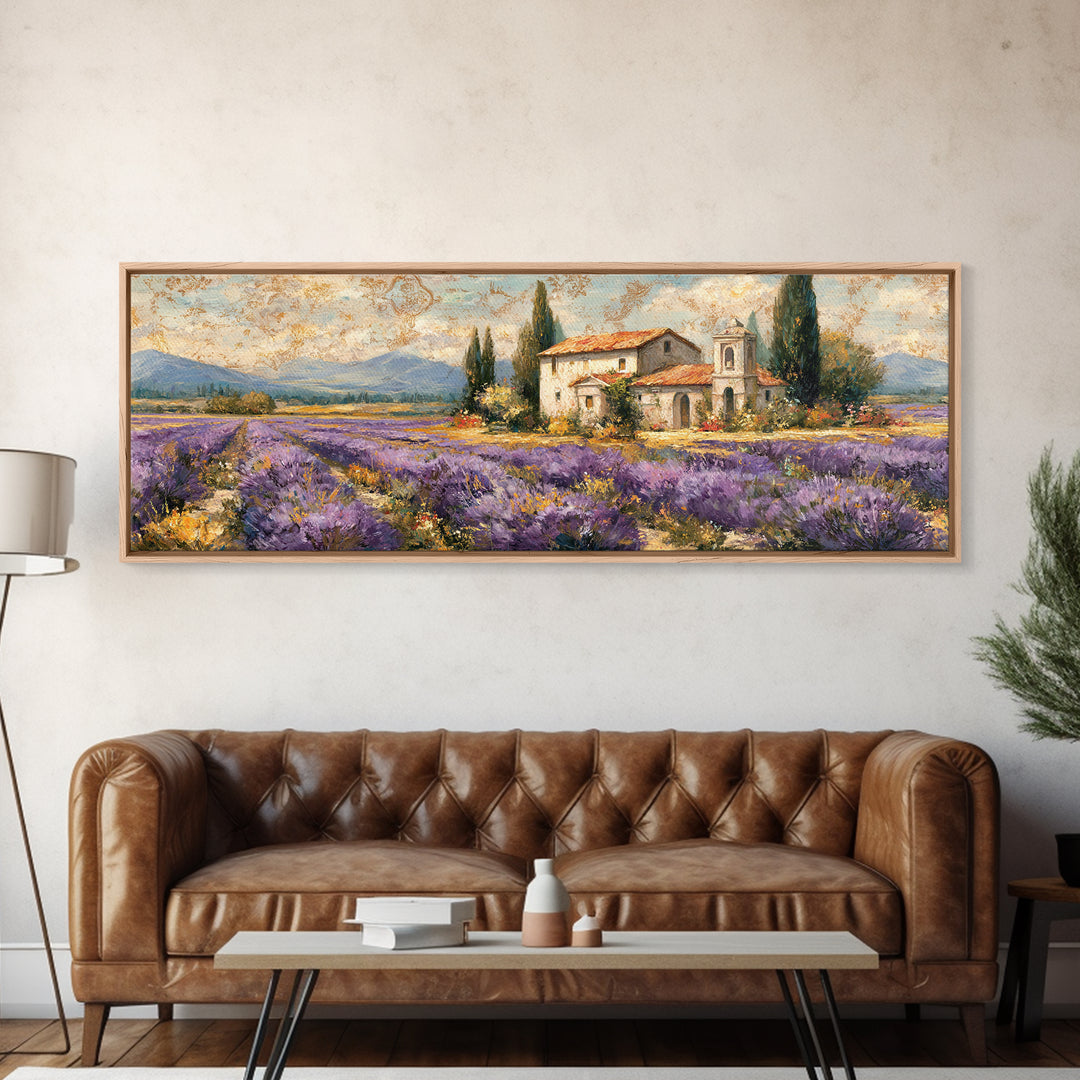 Oversized Lavender Field Canvas Print, Above Bed Art, Mid Century Modern, Bedroom Decor, Serenity, Horizontal Wall Art, ABA-3x1-83
