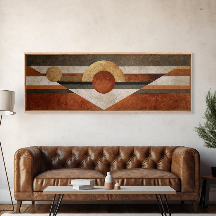 Abstract Sunrise Geometry Framed Canvas Print, Above Bed Art, Digital Art, Bedroom Decor, Abstract Art, Serenity, ABA-3x1-84