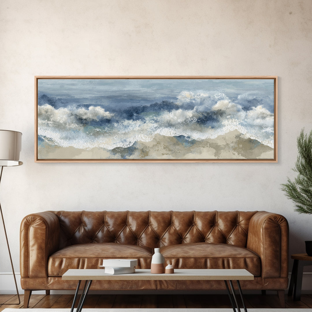 Serene Ocean Tide Seen from Above Canvas Print, Above Bed Art, Boho Wall Decor, Bedroom Decor, Serenity, Fine Art Print, ABA-3x1-85