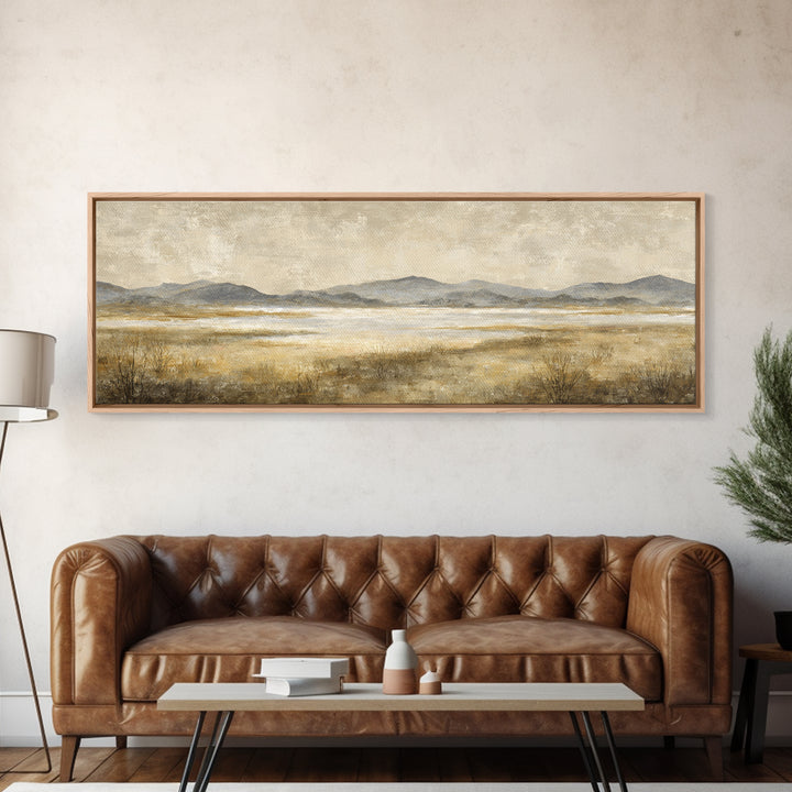 Panoramic Misty Mountain Landscape Framed Canvas Print, Above Bed Art, Bedroom Wall Decor, Bedroom Decor, Fine Art, Serenity, ABA-3x1-89