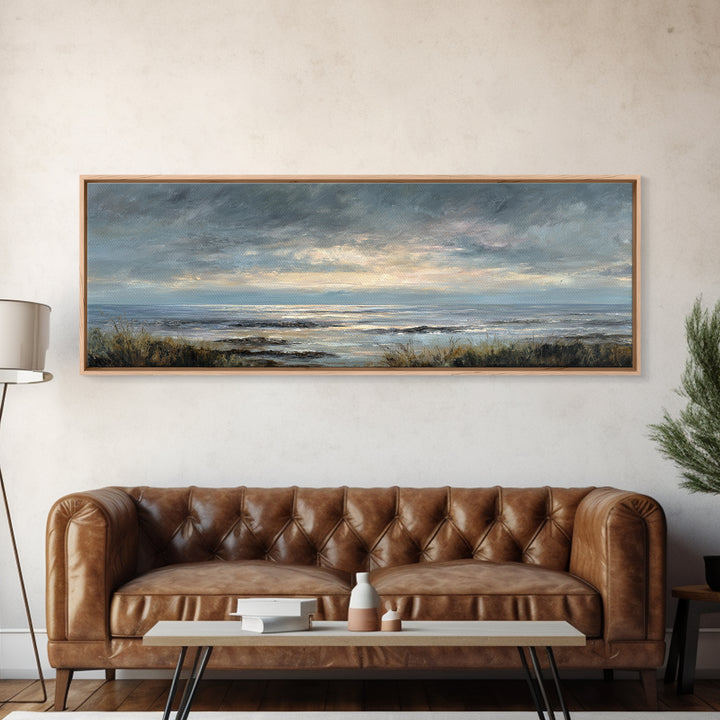 Tranquil Cloudscape with Blush Undertones Canvas Print, Above Bed Art, Above Bed Decor, Bedroom Decor, Fine Art, Serenity, ABA-3x1-93