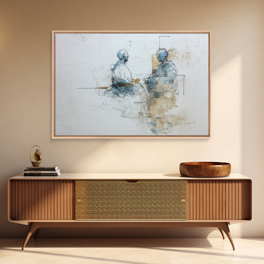 Minimal Two Figure Line Drawing Canvas Print, Above Bed Art, Digital Print, Bedroom Decor, Serenity, Living Room Wall Art, ABA-3x2-12