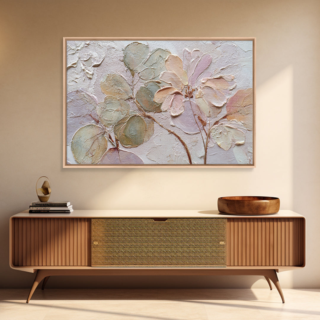 Tonal Botanical Shadows on Plaster Surface Framed Canvas Print, Above Bed Art, Dopamine Decor, Bedroom Decor, Serenity, ABA-3x2-27