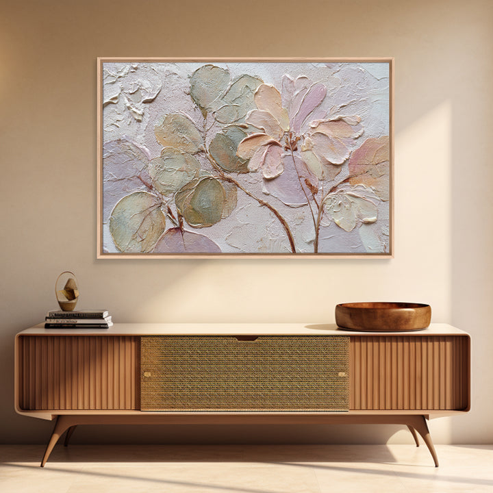 Tonal Botanical Shadows on Plaster Surface Framed Canvas Print, Above Bed Art, Dopamine Decor, Bedroom Decor, Serenity, ABA-3x2-27