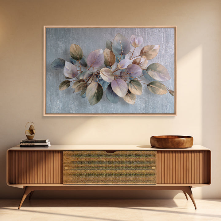 Soft Eucalyptus Branches Arranged Symmetrically Canvas Print, Above Bed Art, Boho Wall Art, Bedroom Decor, Watercolor Art, ABA-3x2-34