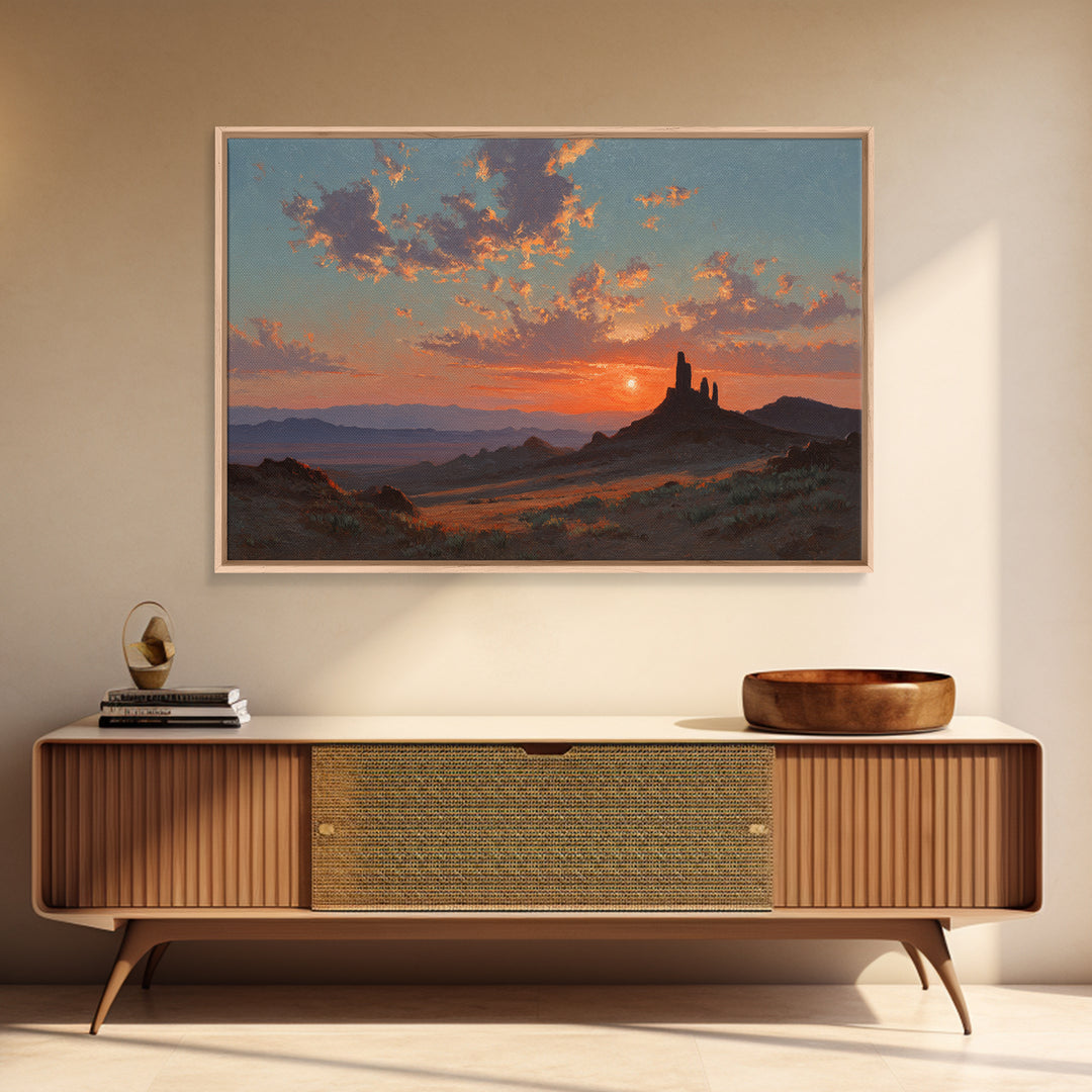 Dreamy Desert Sunset Framed Canvas Print, Above Bed Art, Bedroom Wall Art, Bedroom Decor, Fine Art, Serenity, Textured Painting, ABA-3x2-35
