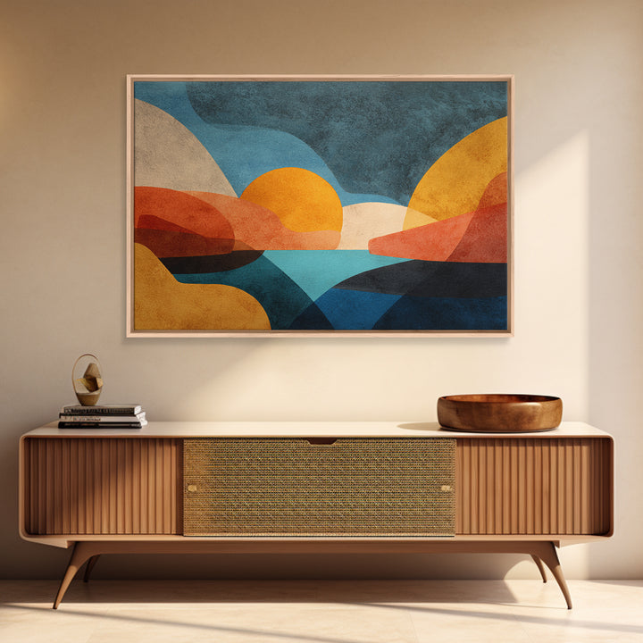 Abstract Sunrise Geometry Canvas Print, Above Bed Art, Sage Green Wall Art, Bedroom Decor, Fine Art, Serenity, Modern Decor, ABA-3x2-48