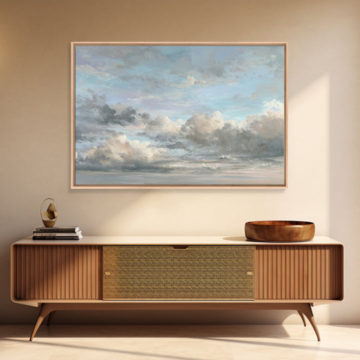 Tranquil Cloudscape with Blush Undertones Canvas Print, Above Bed Art, Japanese Wall Art, Bedroom Decor, Fine Art, Serenity, ABA-3x2-57