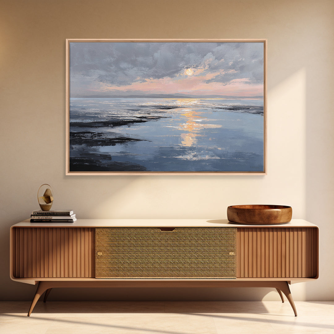 Serene Ocean Tide Seen from Above Canvas Print, Above Bed Art, Western Decor, Bedroom Decor, Oil Painting, Serenity, ABA-3x2-73