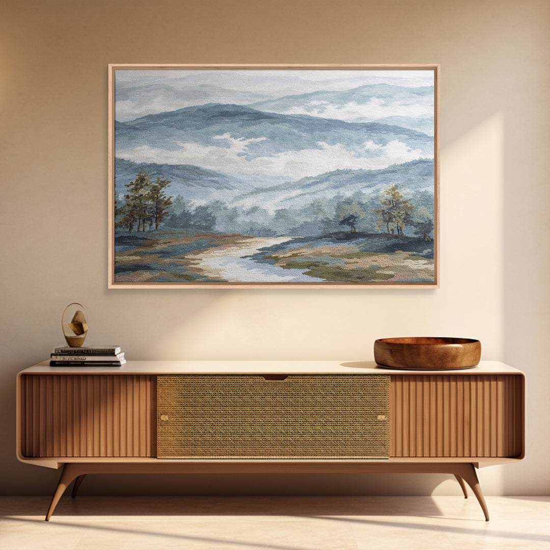 Soft Alpine Horizon Canvas Print, Above Bed Art, 3 Piece Wall Art, Bedroom Decor, Fine Art, Serenity, Textured Painting, ABA-3x2-76