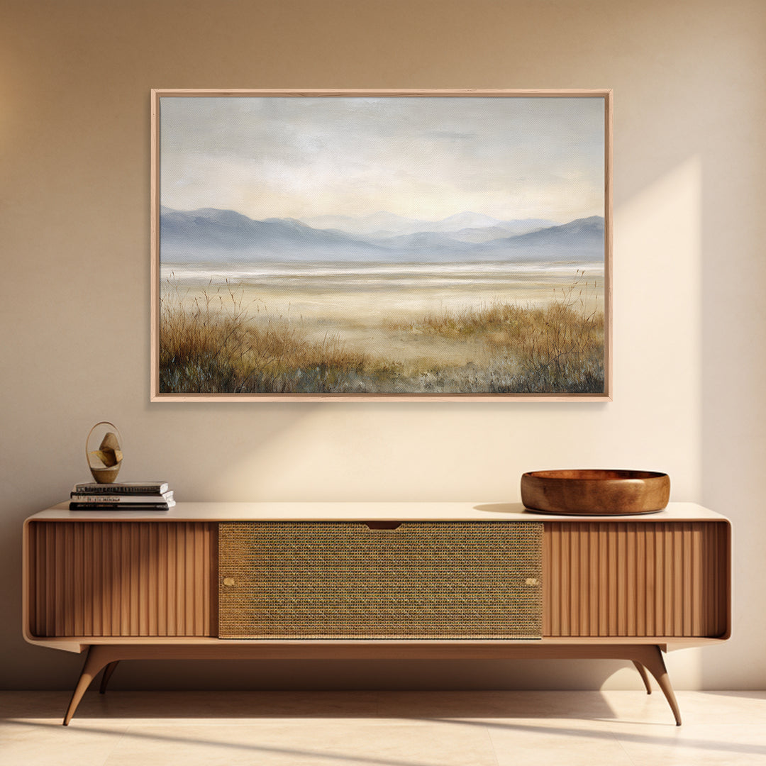 Panoramic Misty Mountain Landscape Framed Canvas Print, Above Bed Art, Home Decor, Bedroom Decor, Fine Art, Serenity, ABA-3x2-77