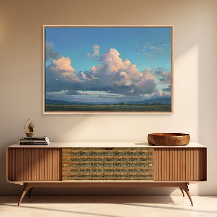 Tranquil Cloudscape with Blush Undertones Framed Canvas Print, Above Bed Art, Printable Art, Bedroom Decor, Fine Art, Serenity, ABA-3x2-9