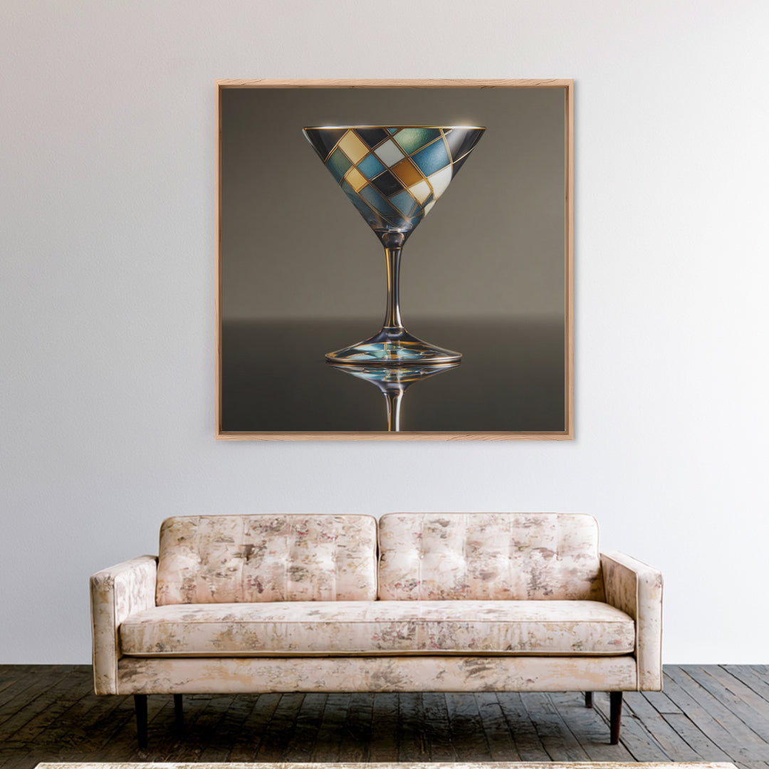 Luxury Cocktail Glass Framed Canvas Print, Art Deco Art, Textured Painting, Living Room Decor, Abstract Art, Glamour, ADA-1x1-29