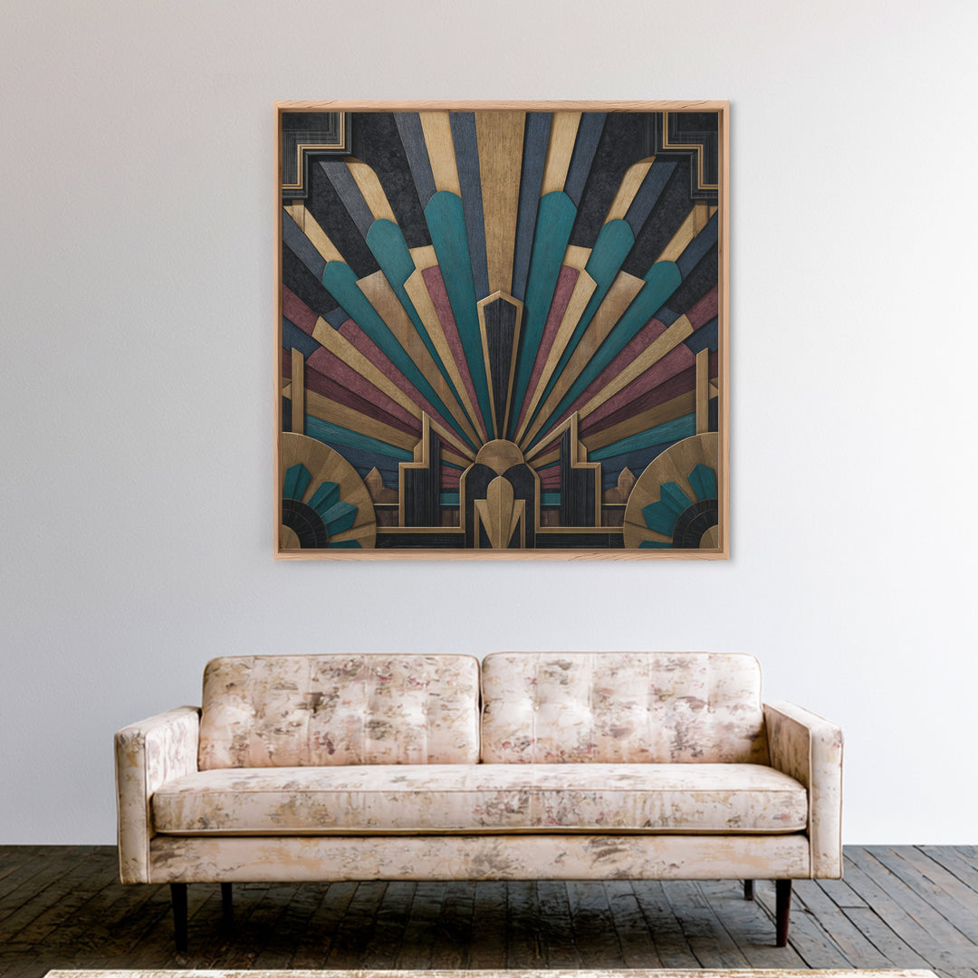 Tropical Hotel Facade Framed Canvas Print, Art Deco Art, Apartment Decor, Living Room Decor, Fine Art, Glamour, Gallery Decor, ADA-1x1-64