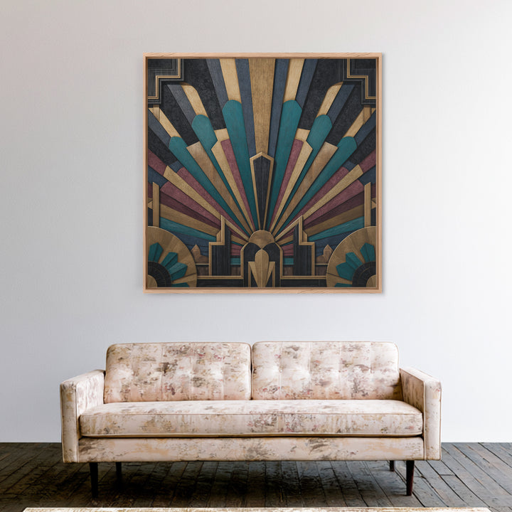 Tropical Hotel Facade Framed Canvas Print, Art Deco Art, Apartment Decor, Living Room Decor, Fine Art, Glamour, Gallery Decor, ADA-1x1-64