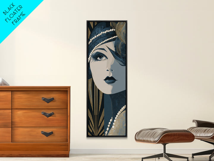 Flapper Portrait with Pearl Strands and Dramatic Canvas Print, Art Deco Art, Fine Art Print, Living Room Decor, Glamour, ADA-1x3-50