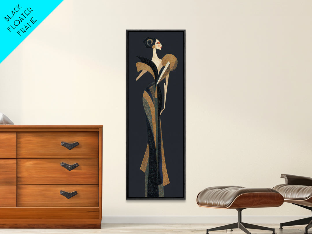 Deco Dancer in Beaded Dress and Angular Framed Canvas Print, Art Deco Art, Boho Decor, Living Room Decor, Oil Painting, Glamour, ADA-1x3-91