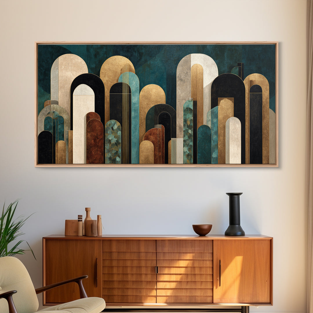 Abstract Stepped Arches Framed Canvas Print, Art Deco Art, Luxury Decor, Living Room Decor, Abstract Art, Glamour, Art Print, ADA-2x1-14