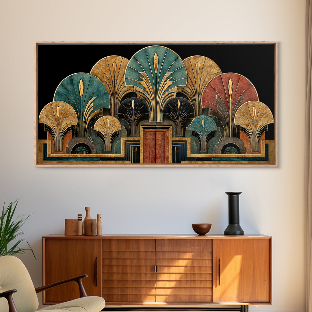 Golden Palm Fronds Arranged Canvas Print, Art Deco Art, Decor, Living Room Decor, Fine Art, Glamour, Apartment Decor, ADA-2x1-52