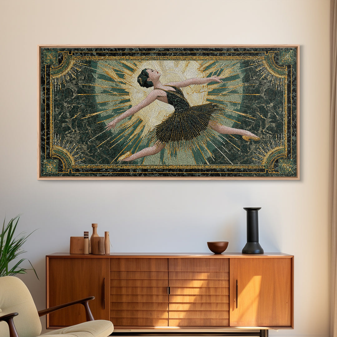 Deco Dancer in Beaded Dress and Angular Framed Canvas Print, Art Deco Art, Room Decor, Living Room Decor, Fine Art, Glamour, ADA-2x1-75