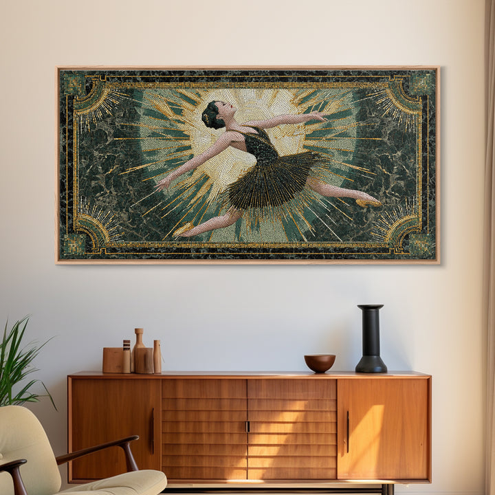 Deco Dancer in Beaded Dress and Angular Framed Canvas Print, Art Deco Art, Room Decor, Living Room Decor, Fine Art, Glamour, ADA-2x1-75