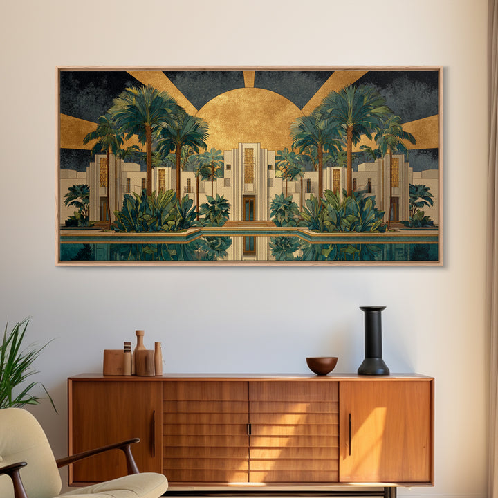 Tropical Hotel Facade Framed Canvas Print, Art Deco Art, Apartment Decor, Living Room Decor, Fine Art, Glamour, Gallery Decor, ADA-2x1-84