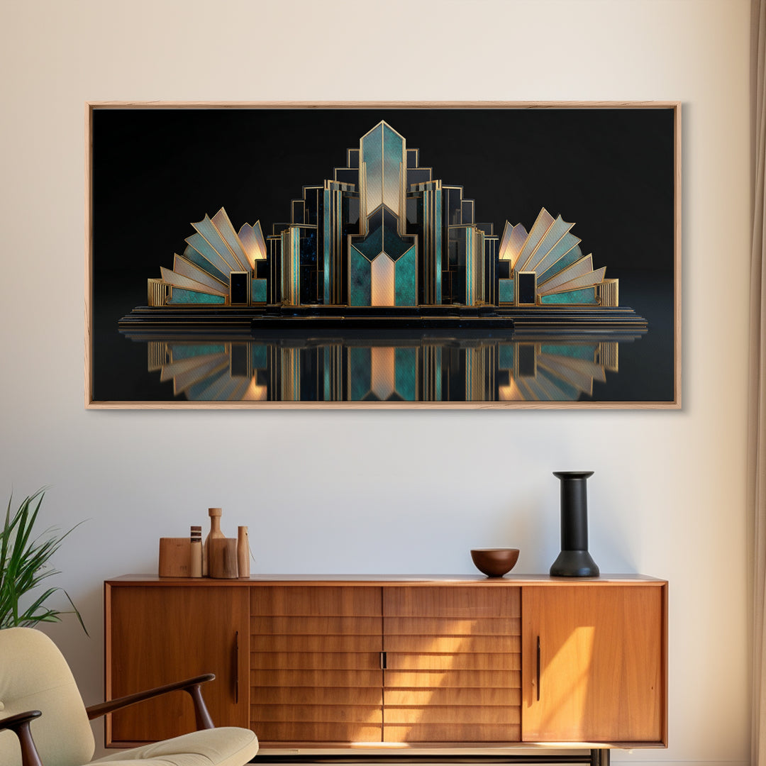 Stylized Skyscraper Crown Framed Canvas Print, Art Deco Art, Art Print, Living Room Decor, Oil Painting, Glamour, Printable Art, ADA-2x1-90