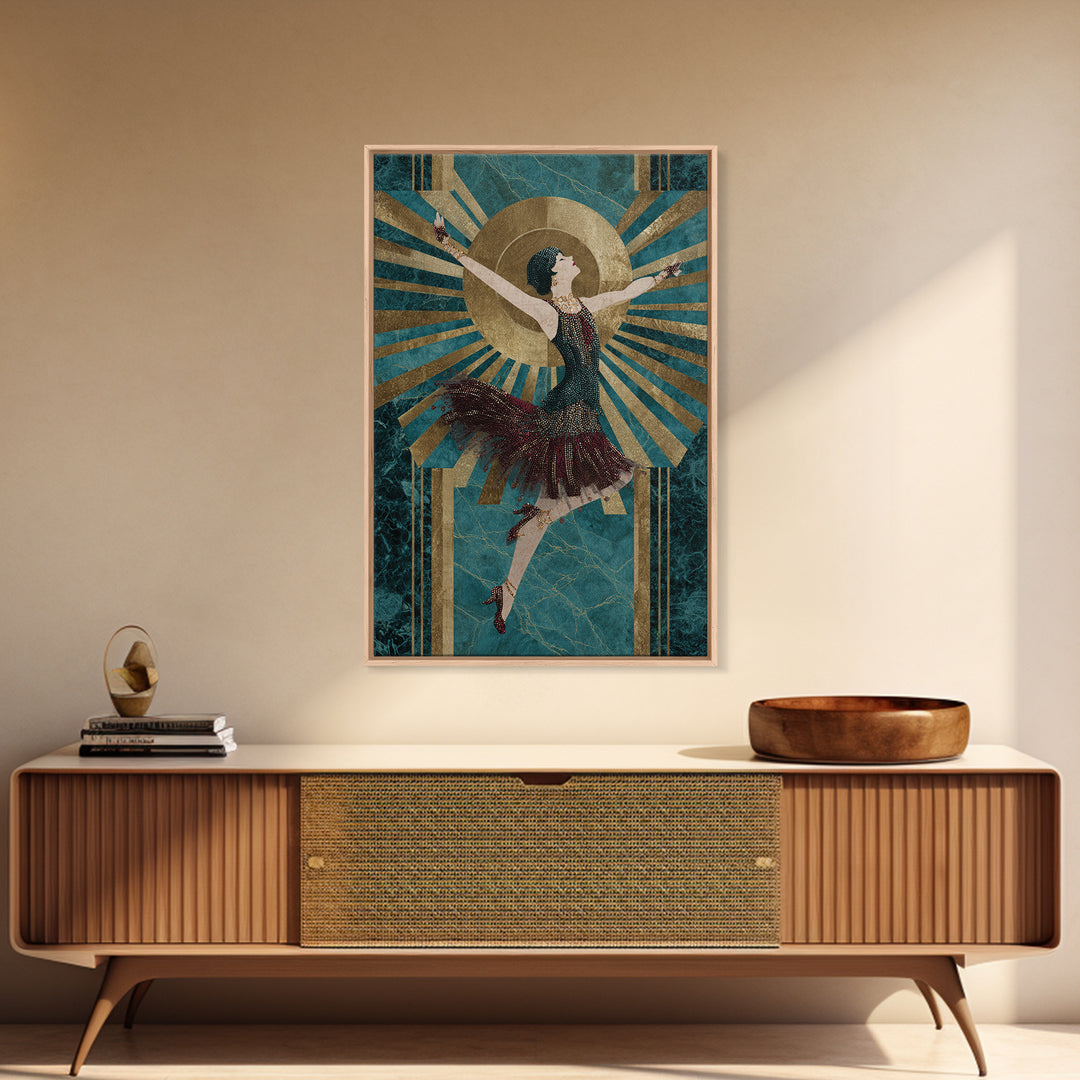 Deco Dancer in Beaded Dress and Angular Canvas Print, Art Deco Art, Minimalist Decor, Living Room Decor, Fine Art, Glamour, ADA-2x3-15