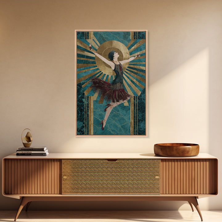 Deco Dancer in Beaded Dress and Angular Canvas Print, Art Deco Art, Minimalist Decor, Living Room Decor, Fine Art, Glamour, ADA-2x3-15