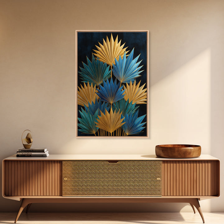 Golden Palm Fronds Arranged Canvas Print, Art Deco Art, Gallery Decor, Living Room Decor, Fine Art, Glamour, Wall Art, ADA-2x3-16