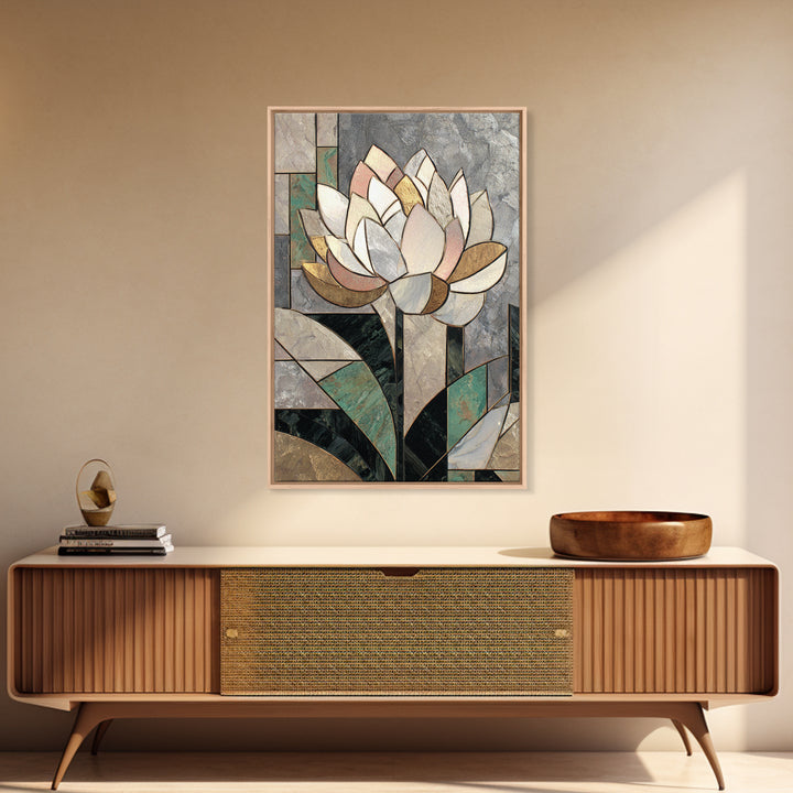 Geometric Lotus Flower Framed Canvas Print, Art Deco Art, Art Deco, Living Room Decor, Watercolor Art, Glamour, ADA-2x3-20