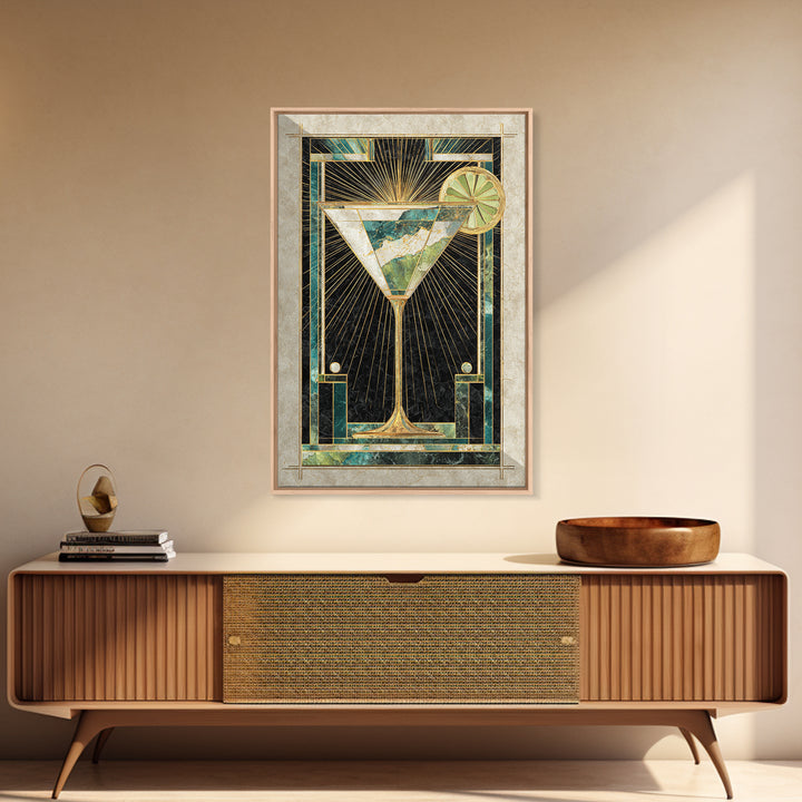 Luxury Cocktail Glass Framed Canvas Print, Art Deco Art, Wall Art Print, Living Room Decor, Glamour, Statement Artwork, ADA-2x3-85