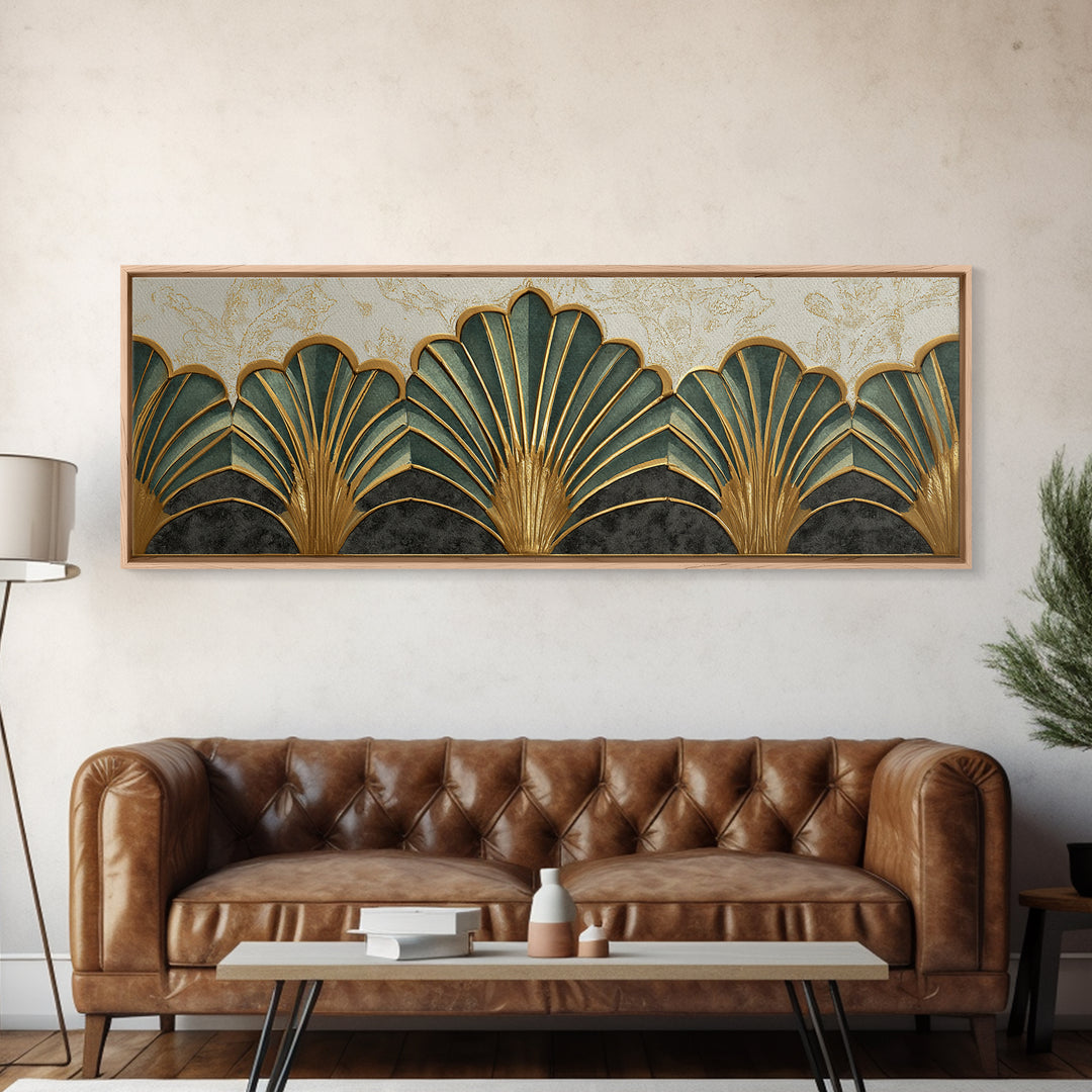 Golden Palm Fronds Arranged Canvas Print, Art Deco Art, Textured Painting, Living Room Decor, Fine Art, Glamour, Printable, ADA-3x1-48