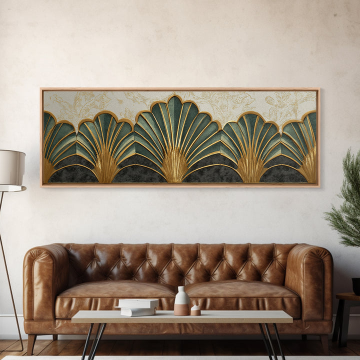 Golden Palm Fronds Arranged Canvas Print, Art Deco Art, Textured Painting, Living Room Decor, Fine Art, Glamour, Printable, ADA-3x1-48